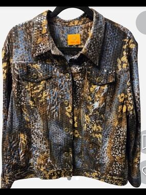 Ruby Rd. Multicolor Animal Print Jacket - Blue, Brown, Gold